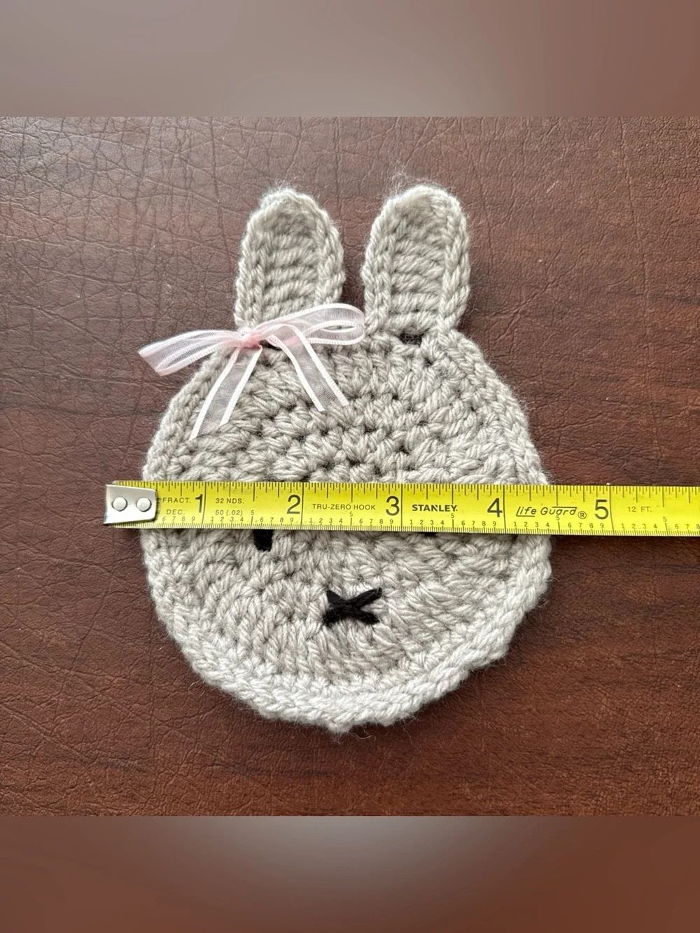 Brand New Handmade Crochet Gray Miffy Coaster With Bow